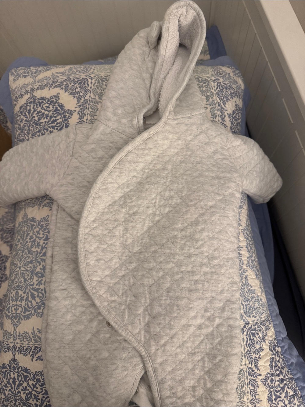 Carter's Light Heather Gray Quilted Hooded Baby One-Piece
